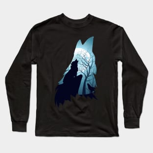 Blue Wolf Howling with Forest Long Sleeve T-Shirt